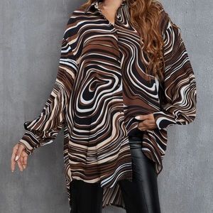 Striped print high low blouse